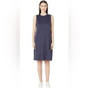 Eileen Fisher $238 Indigo Fluid Tencel Roundneck Knee Length Dress Size Small